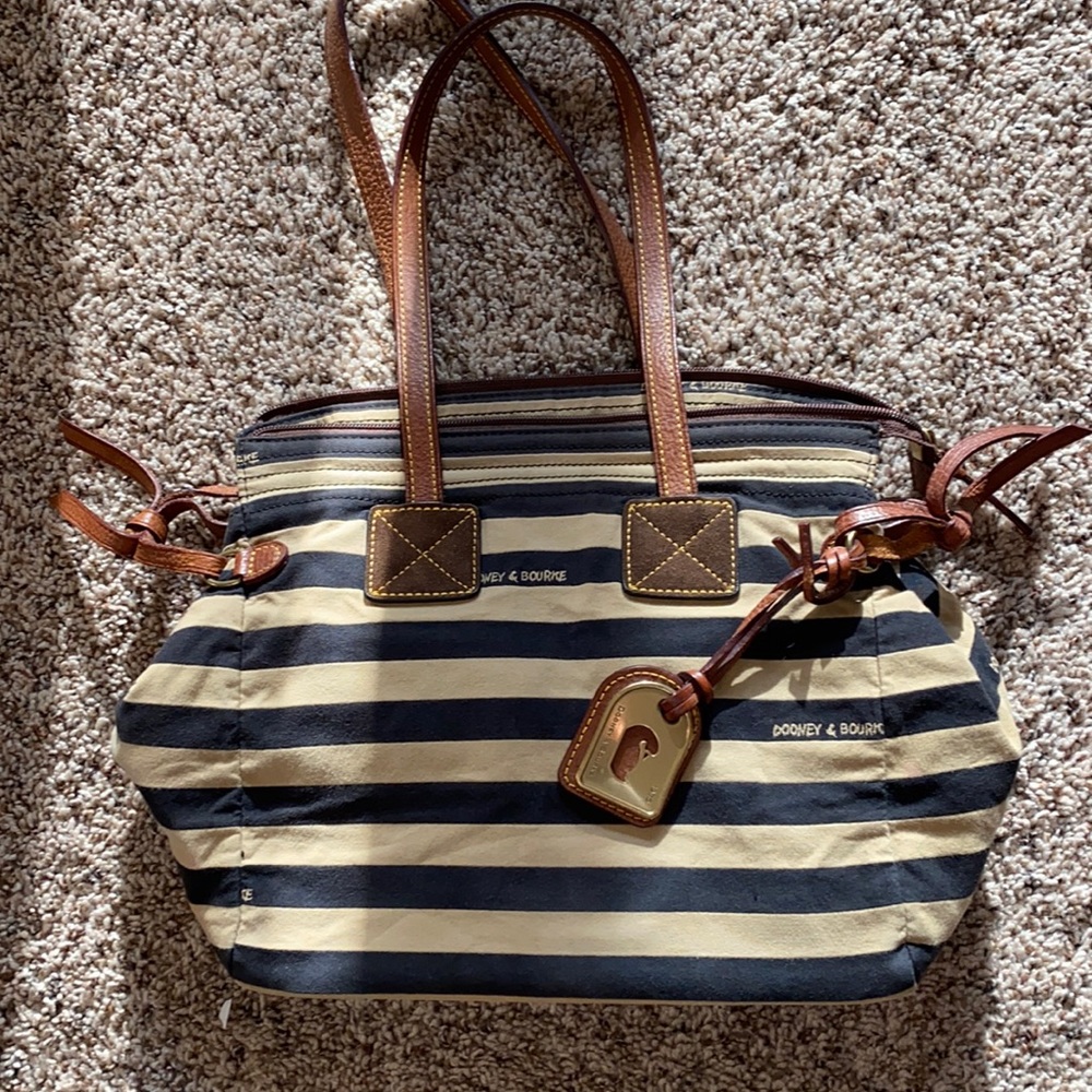 Dooney & Bourke Black/Tan Striped Cloth Handbag
